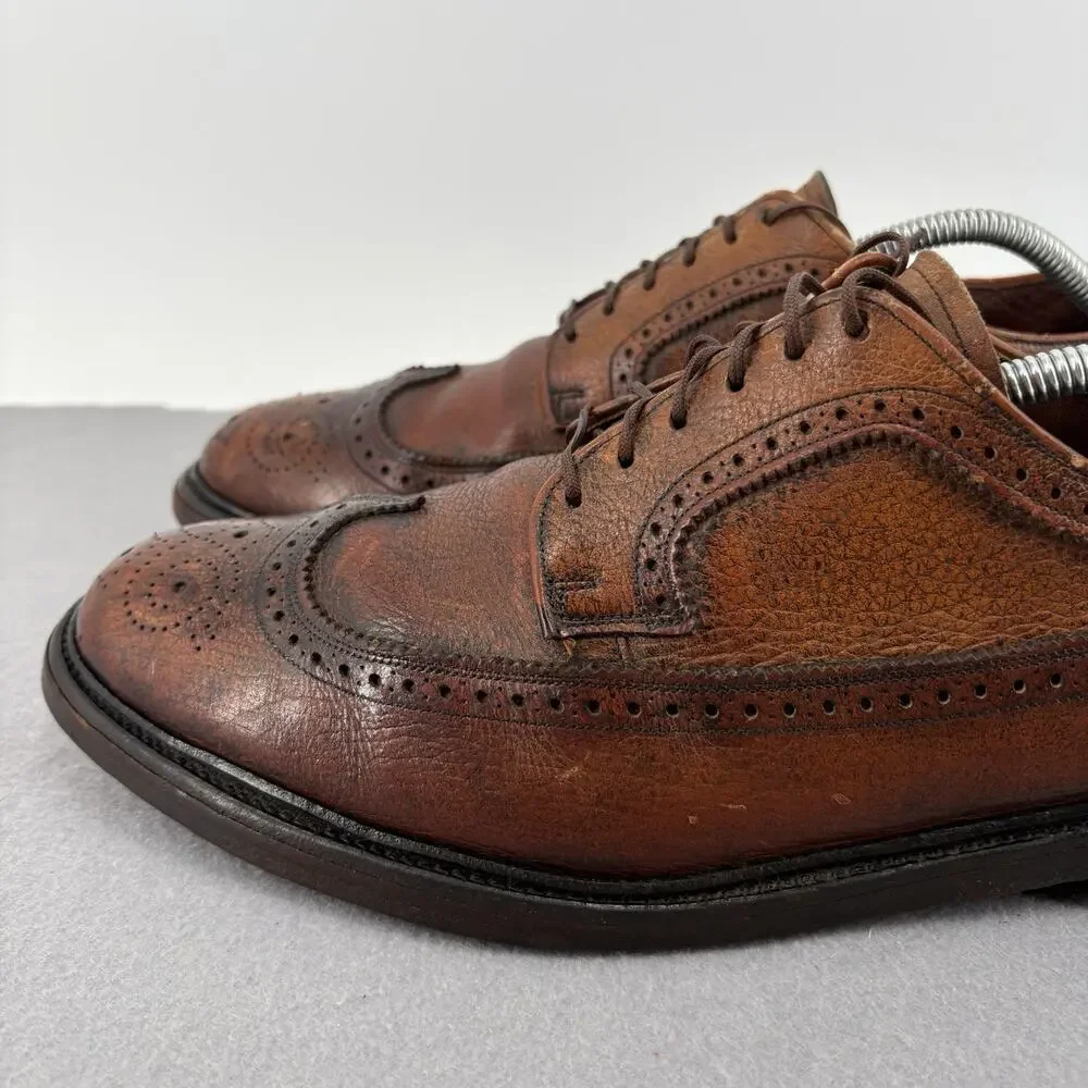 Vintage Towncraft Brown Leather Longwing Brogue Wingtip Shoes Mens 11 Derby
